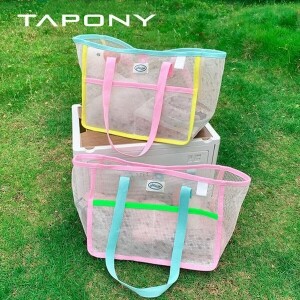 TAPONY 파스텔 메쉬 비치백 수영가방 화장품가방